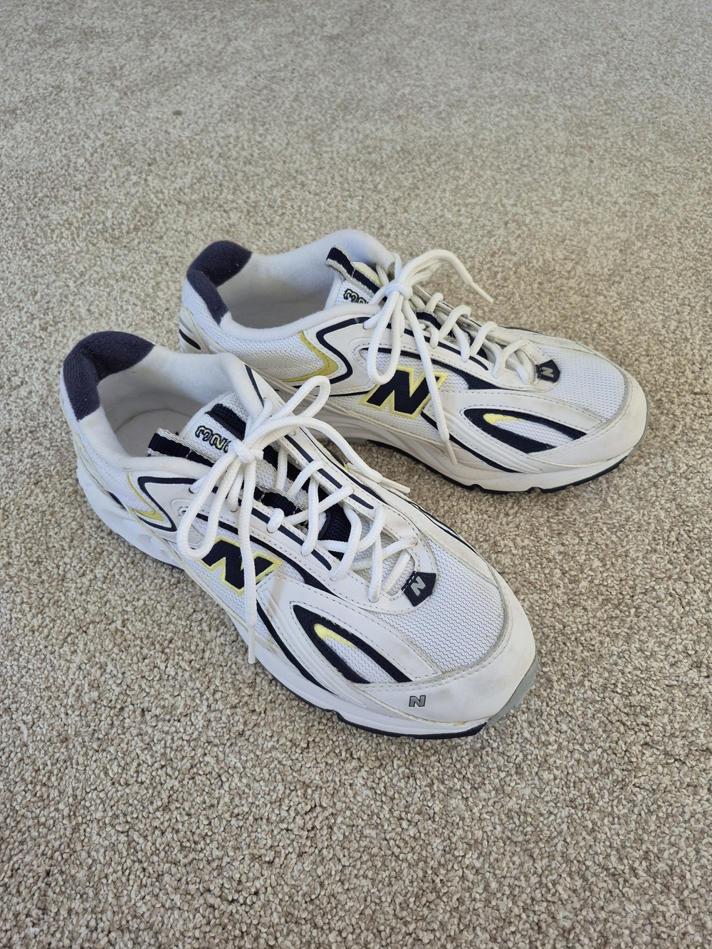 New Balance White Navy Yellow Athletic Sneakers